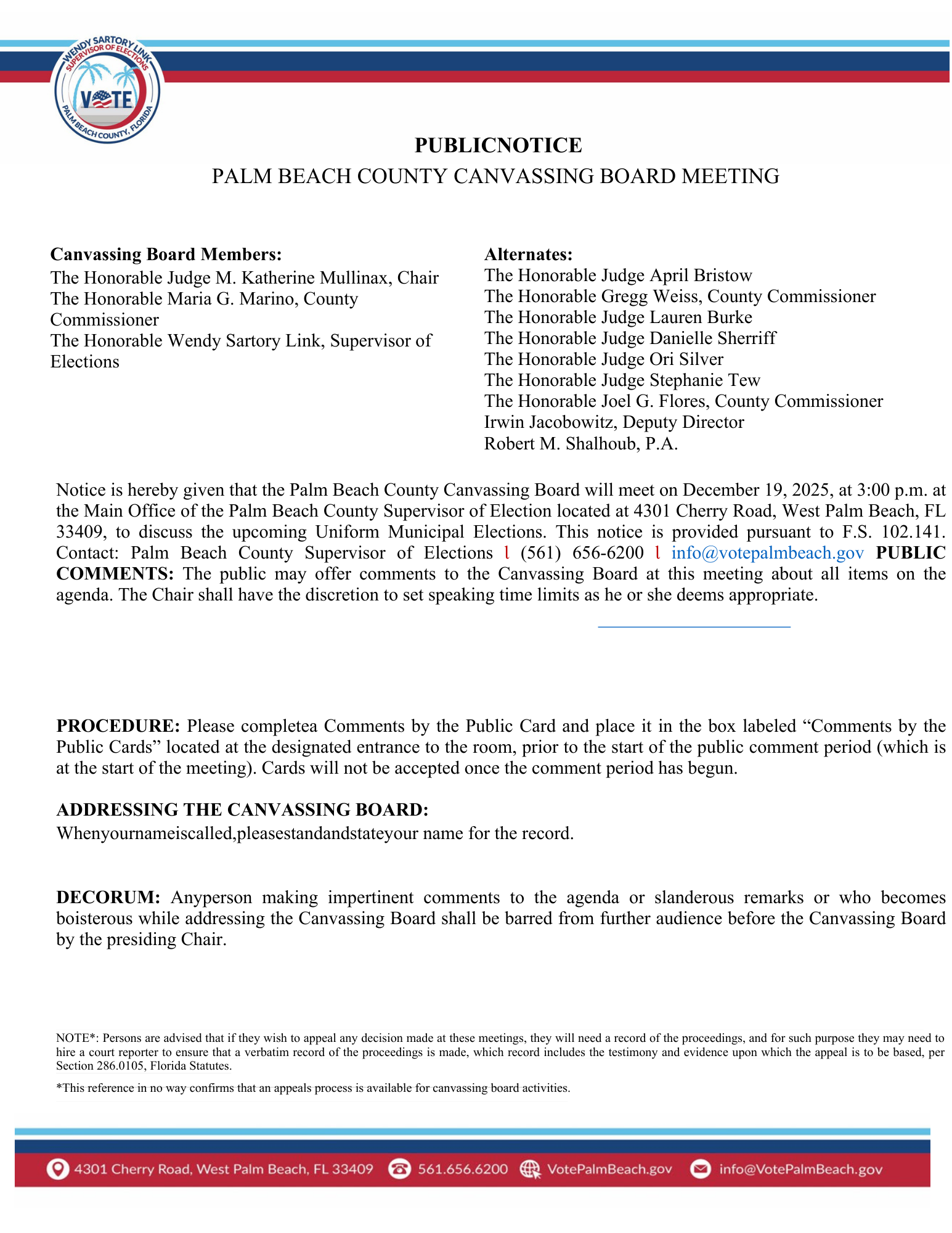 PBC Canvassing Board Meeting